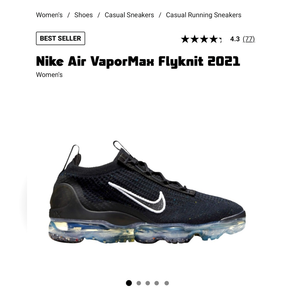 Nike Air Vapormax 2021 Flyknit Women Size 6 Black White Sneakers